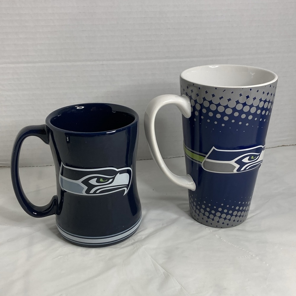 NFL Seattle Seahawks Team Logo 2 Sided Mugs Cups Boelter Lot of 2 Blue Ceramic